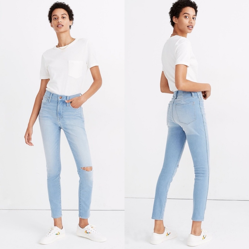 Madewell Tall‎ Roadtripper Jeggings Ashburn Knee Slit Light Blue Denim Size 27 T